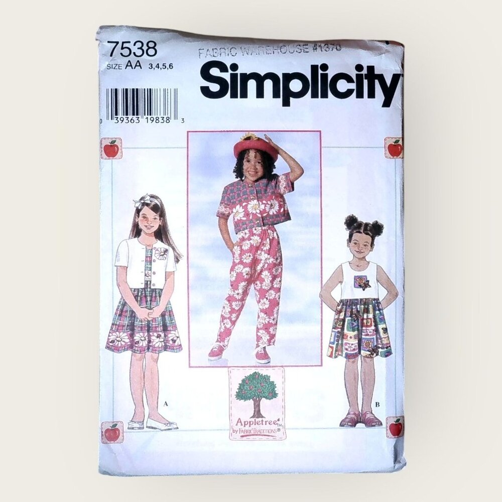 Vintage 1990s Simplicity Sewing Pattern 7538 Girls Jacket Dress Pants Size 3-6
